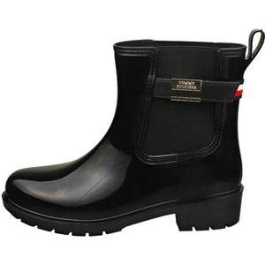 Tommy Hilfiger Rubberlaarzen voor dames, met vlag riem, regenboot, antislip, zwart, 38 EU