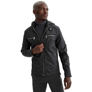 DeFacto Leren jas voor vrijetijdskleding - DeFacto leren jas voor heren voor bovenkleding (D antraciet, XXL), D.antraciet, XXL