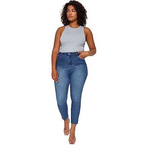 Trendyol Vrouwen hoge taille skinny fit plus grootte jeans, donkerblauw,48, Donkerblauw