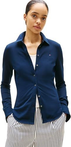 Tommy Hilfiger Poloshirt L/S dames, Blauw (Dark Night Navy), XXS
