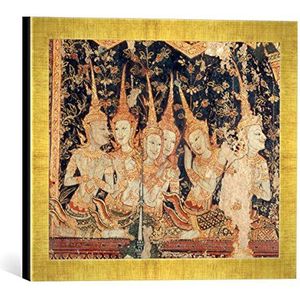 Ingelijste afbeelding van de 19e eeuw Siamees, Dood Boeddhas, Halslijn, Kunstdruk in hoogwaardige handgemaakte fotolijst, 40 x 30 cm, Gold Raya