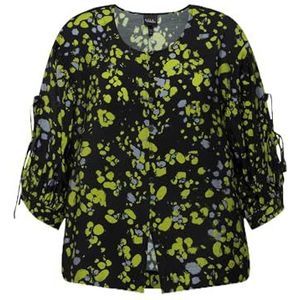 Ulla Popken, Dames, grote maten, blouse met knoopsluiting en stippenprint, zwart, 58-60