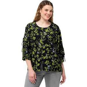 Ulla Popken, Dames, grote maten, blouse met knoopsluiting en stippenprint, zwart, 42-44