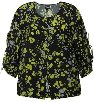 Ulla Popken - Blouse - Zwart - Grote Maten - Met Knoopsluiting en Stippenprint