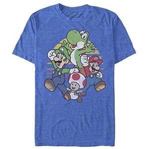 Nintendo Mario and Friends Circle Retro T-shirt voor heren, Royal Blue Heather, S