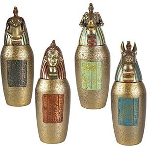 lachineuse - 4 Egyptische Canopische vazen - Decoratieve vazen 21 cm - Antieke Egypte decoratieve objecten - Farao's beeldje - Anubis, Horus, Hapi - Decoratief cadeau-idee Urn Box - Kleur: brons goud