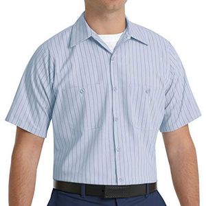 Red Kap Men's Industrial Stripe Work Shirt, Light Blue/Navy Stripe, Short Sleeve 4X-Large