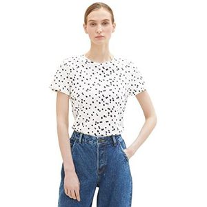 TOM TAILOR Dames T-shirt met patroon, 32647 - Offwhite Dot Design, XL