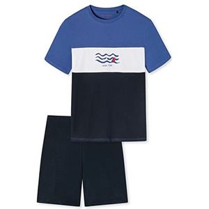 Schiesser Jongenspyjama kort pyjamaset, blauw colorblocking, 152, Blauwe Colorblocking, 152 cm