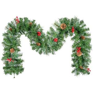 Uten Dennenslinger voor buiten en binnen, 180 cm, dennenappels en rode bessen, kerstdecoratie voor huisdeur, trap, open haard