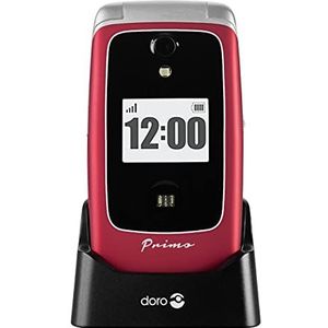 Doro Primo 418 by GSM mobiele telefoon met groot kleurendisplay, valsensor, GPS-lokalisatie, cardio-meetfunctie, zaklamp, FM-radio, kalender, incl. tafellaadstation, rood
