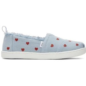 TOMS Klassieke Alpargata Loafer voor meisjes, Pastel blauw gewassen denim metallic geborduurde harten, 3 UK