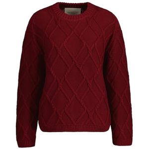 GANT - Getextureerde Gebreide C-hals - Plumped Rood - Hoog Katoengehalte - Met Logo