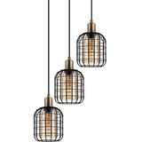 EGLO Hanglamp Chisle, 3-lichts pendellamp, eettafellamp van zwart metaal en gestoomd glas in amber, lamp hangend voor woonkamer, E27 fitting