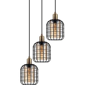 EGLO Hanglamp Chisle, 3-lichts pendellamp, eettafellamp van zwart metaal en gestoomd glas in amber, lamp hangend voor woonkamer, E27 fitting