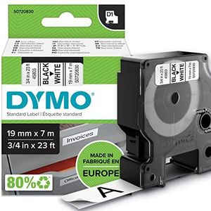 DYMO authentieke D1-labels | Zwarte opdruk op witte tape | 19 mm x 7 m | Zelfklevende etiketten voor LabelManager-labelmakers | Gemaakt in Europa