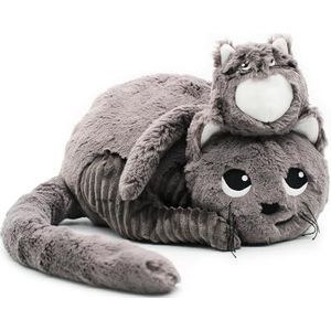 Les Déglingos - PTIPOTOS – Miaou de kat mama baby – zacht pluche dier – ideaal cadeau voor geboorte – grijs – 33 cm