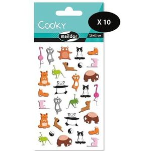 Maildor CY144Cpack – een zakje met 3D-stickers Cooky, 1 bord, 7,5 x 12 cm, yoga-dieren (25 stickers), 10 stuks