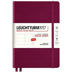 LEUCHTTURM1917 367600 weekkalender Medium (A5) 2024, 18 maanden, Port Red, Engels