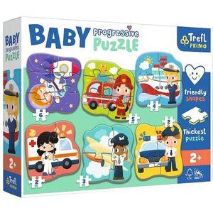 Trefl Primo - Competities en voertuigen, Puzzle Baby Progressive - 6 grote vormpuzzels, van 2 tot 6 elementen, dikste karton, grote elementen, vriendelijke puzzelvorm, leuk voor kinderen vanaf 2 jaar