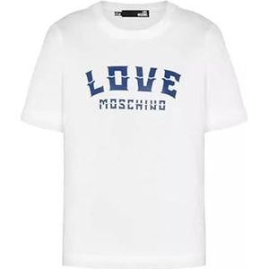 Love Moschino Vrouwen Tight-fit Short-Sleeved T-shirt, White Blue, 48, witblauw, 48