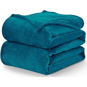 WAVVE Omkeerbare flanellen deken, 220 x 240 cm, voor bedden van 135/150 cm, 100% microvezel, zacht, warm, ademend voor thuis, kantoor, reizen (turquoise)