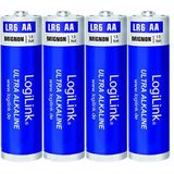 LogiLink AA Mignon 1,5 V batterij (blister met 4 stuks), Ultra Power alkaline LR6, voor diverse apparaten zoals afstandsbedieningen, speelgoed, rookmelders, enz.
