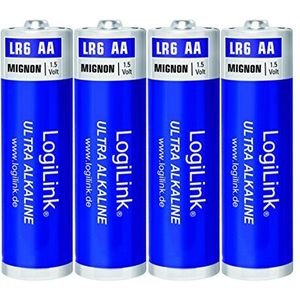 LogiLink AA Mignon 1,5 V batterij (blister met 4 stuks), Ultra Power alkaline LR6, voor diverse apparaten zoals afstandsbedieningen, speelgoed, rookmelders, enz.
