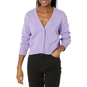 Amazon Essentials Dames Relaxed Fit V-hals Cropped Cardigan, Paars, Large