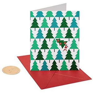 Papyrus Holiday Boxed Cards, Glitter Pine Trees with Santa, 20-Count