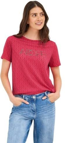 Cecil - T-shirt - Glazed apple red - Burnout-look met Opschrift