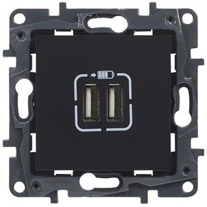 Legrand 398264 – dubbele oplader USB type A, samenstelbaar voor inbouwinstallatie, serie Niloé Step, antraciet