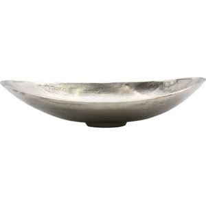 Dekohelden24 Schaal/decoratieve schaal/snackschaal in zilver, ovaal, modern gevormd van metaal, met standaard, afmetingen: L/B/H ca. 13 x 30 x 6 cm