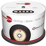 Primeon CD-R 80Min/700MB/52x Cakebox (50 Disc), zwart-vinyl-disc oppervlak, zwart, beige, rood, 700 MB