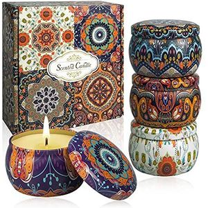 Geurkaars-cadeauset: 4 verpakkingen sojawasglas aromatherapie-kaarsen 120 uur brandende roos sinaasappel citroen geurkaars voor thuis geurkaarsen ideale cadeaus voor verjaardagen, Kerstmis