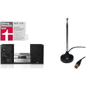 Panasonic SC-PMX94EG-S & Oehlbach Radio Rod FM DAB+ staafantenne voor DAB+ FM FM stereoradio-ontvangst (75 ohm, telescopische antenne, magnetische basis, coax F-secker-adapter) zwart 17207