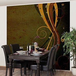 Apalis Vliesbehang Asian Flower fotobehang vierkant | vliesbehang wandbehang muurschildering foto 3D fotobehang voor slaapkamer woonkamer keuken | grootte: 288x288 cm, geel, 97495