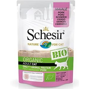 Schesir Cat Bio monoprotein varken, kattenvoer nat, 16 zakjes x 85 g