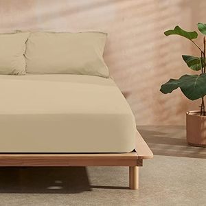 Belum | Hoeslaken van microsatijn, taupe, voor bedden van 135/140 cm, hoeslaken, afmetingen: 140 x 200 cm + 30 cm vouwen, verstelbaar, extra zacht, bestand tegen krimpen, vervagen en scheuren.