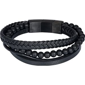 iXXXi Men Leren Heren armband Calvin Zwart Mat | 19cm