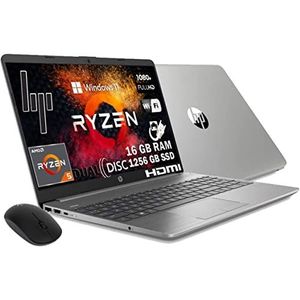 HP RYZEN 7 5700U Notebook, 255 G8 Silver Notebook, 8 Core, SSHD 1256 GB, Full HD IPS display 15,6 inch, DDR4 16 GB, WLAN, 3 USB, HD-webcam, Win11 Pro 64 bit, Libre Office muis gratis wifi