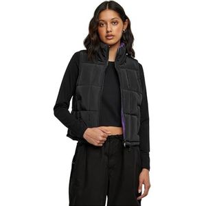 Urban Classics Damesvest Ladies Omkeerbare Cropped Puffer Vest Black/Real Violet L, zwart/echt violet, L