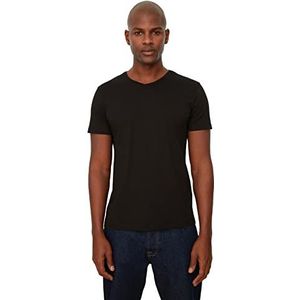 Trendyol Heren Zwart Basic Slim Fit 100% Katoen V-hals Short Sleeve T-Shirt, XXL