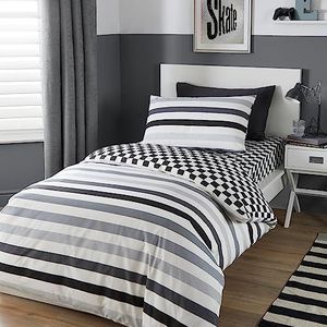 Bedlam - Beckett Stripe - Easy Care Dekbedovertrek Set - Eenpersoonsbed Grootte in Monochroom