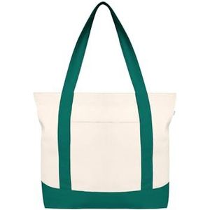 Ecoright Canvas Tote Bag voor Vrouwen met Zip & Binnenzak, 100% Organisch Katoen Tote Bags voor Mannen, Winkelen, Strand, natuurgroen, verpakking van 2 stuks, Pack of 2, Utility