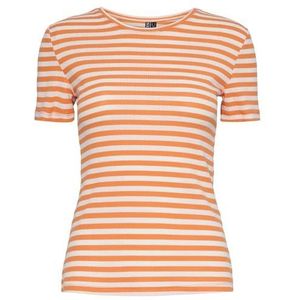 PIECES Pcruka Ss Top Noos T-shirt voor dames, Tangerine/Stripes: cloud dancer, S