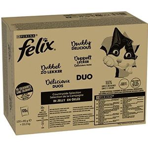 FELIX Zo goed als het eruit ziet, dubbel lekker, kattenvoer nat in gelei, variëteitenmix, verpakking van 120 (120 x 85 g)