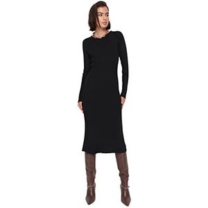 TRENDYOL Dames Woman Midi Bodycon Crew Neck Knitwear Dress, zwart, M