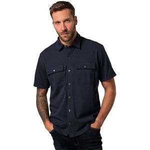 JP 1880, heren, grote maten, jersey-overhemd, halflange mouwen, kent-kraag, moderne pasvorm, Donkerblauw, L