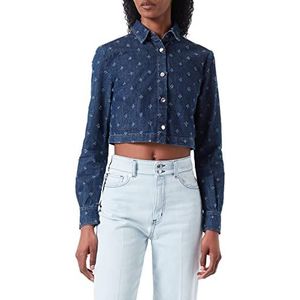 Love Moschino Dames Long-Sleeved Cropped Shirt, Dark Blue Denim, 40, donkerblauw (dark blue denim), 40